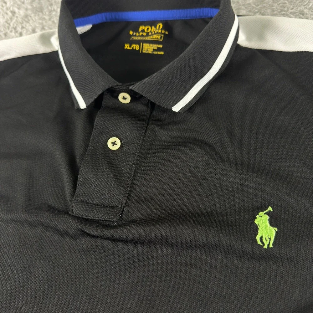 Polo Ralph Lauren Performance Mens XL Black White Colorblock Golf Polo Shirt